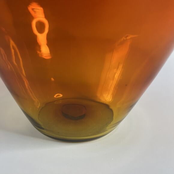 Vintage Blenko Amberina Glass Salad Bowl-Tangerine Glow-Smooth Sides-2 Bubbles - Picture 5 of 8